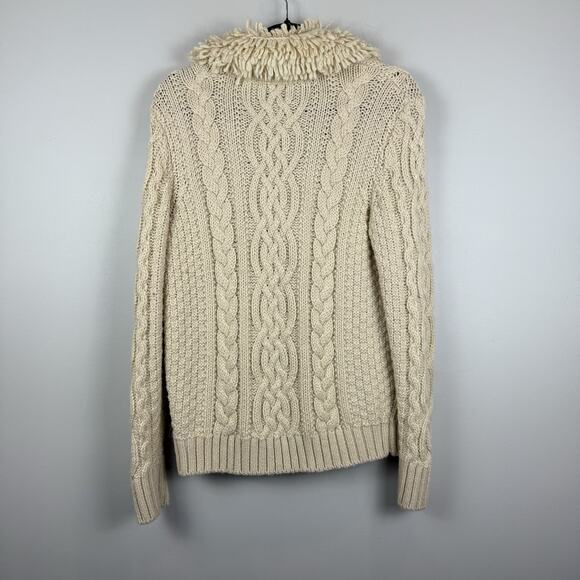 Anthropologie Moto Fringe Cream Cable Knit Cardigan size M - Picture 9 of 11